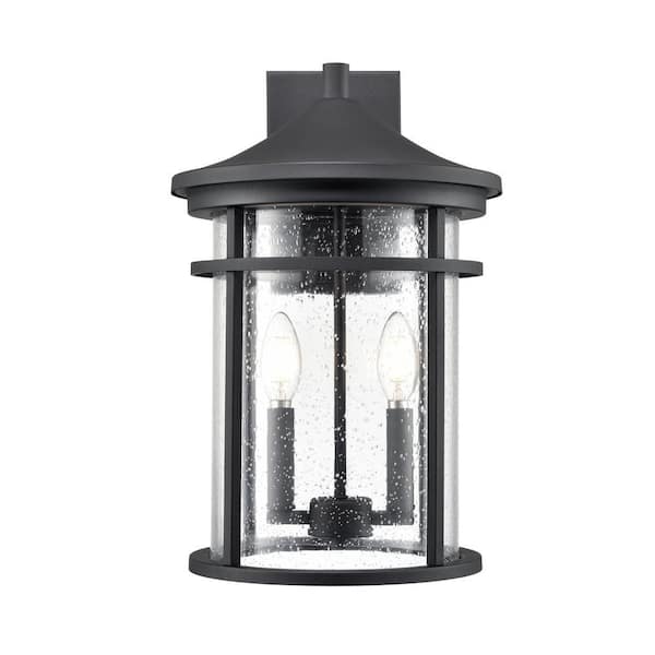 Namath 2-Light 10.5 in. Wide Textured Black Outdoor Wall Lantern with Clear Seeded