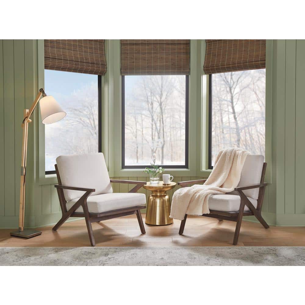 Walden Adjustable Arc Floor Lamp with Off-White Shade and Satin Steel Base