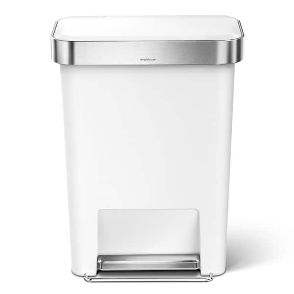 45L Rectangular Liner Rim Step Kitchen Trash Can, White Plastic