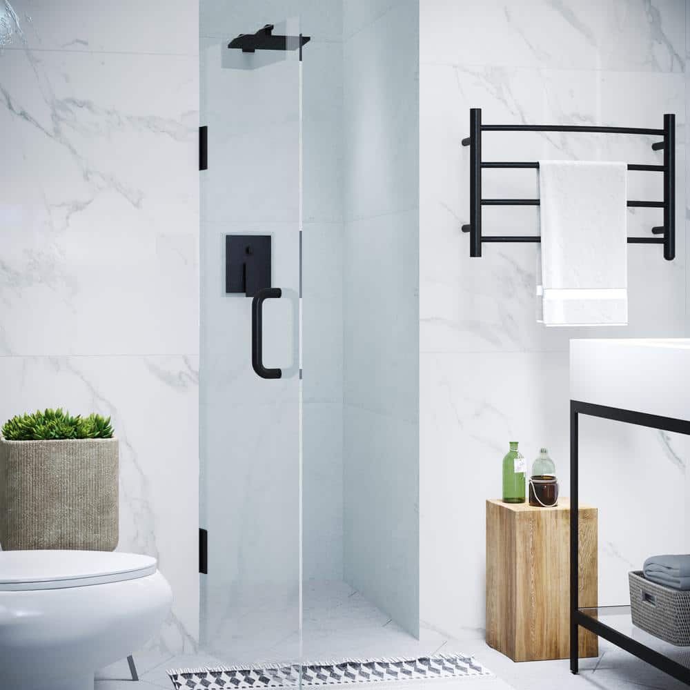 Passion Matte Black Frameless Hinged Shower Door with Clear Glass