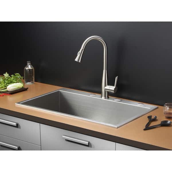 KOHLER Verse 33 in. Drop-in Single Bowl 18 Gauge Stainless Kitchen Sink  with 4 Faucet Holes K-RH20060-4-NA - The Home Depot