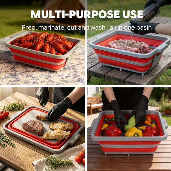 FEASTO 9-Piece Multifunctional Collapsible BBQ Prep Tub with
