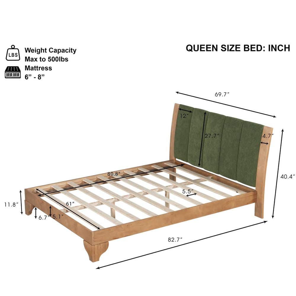 Ralph Modern Black+White Wood Frame Queen Size Platform Bed with Upholstered Headboard - thumbnail 5