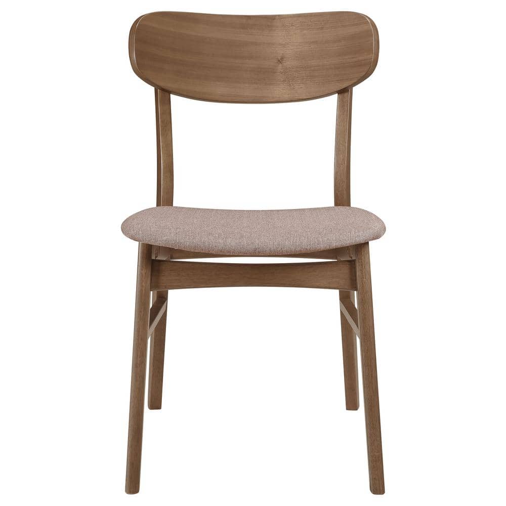 Walnut and Brown Upholstered Mid-Century Modern Side Chair Set