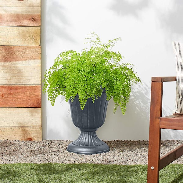 Traditional 16 in. x 18 in. Gray Plastic Urn