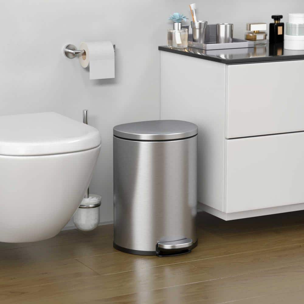 SoftStep 3 Gallon Brushed Stainless Steel Semi-Round Trash Can with Odor Filter