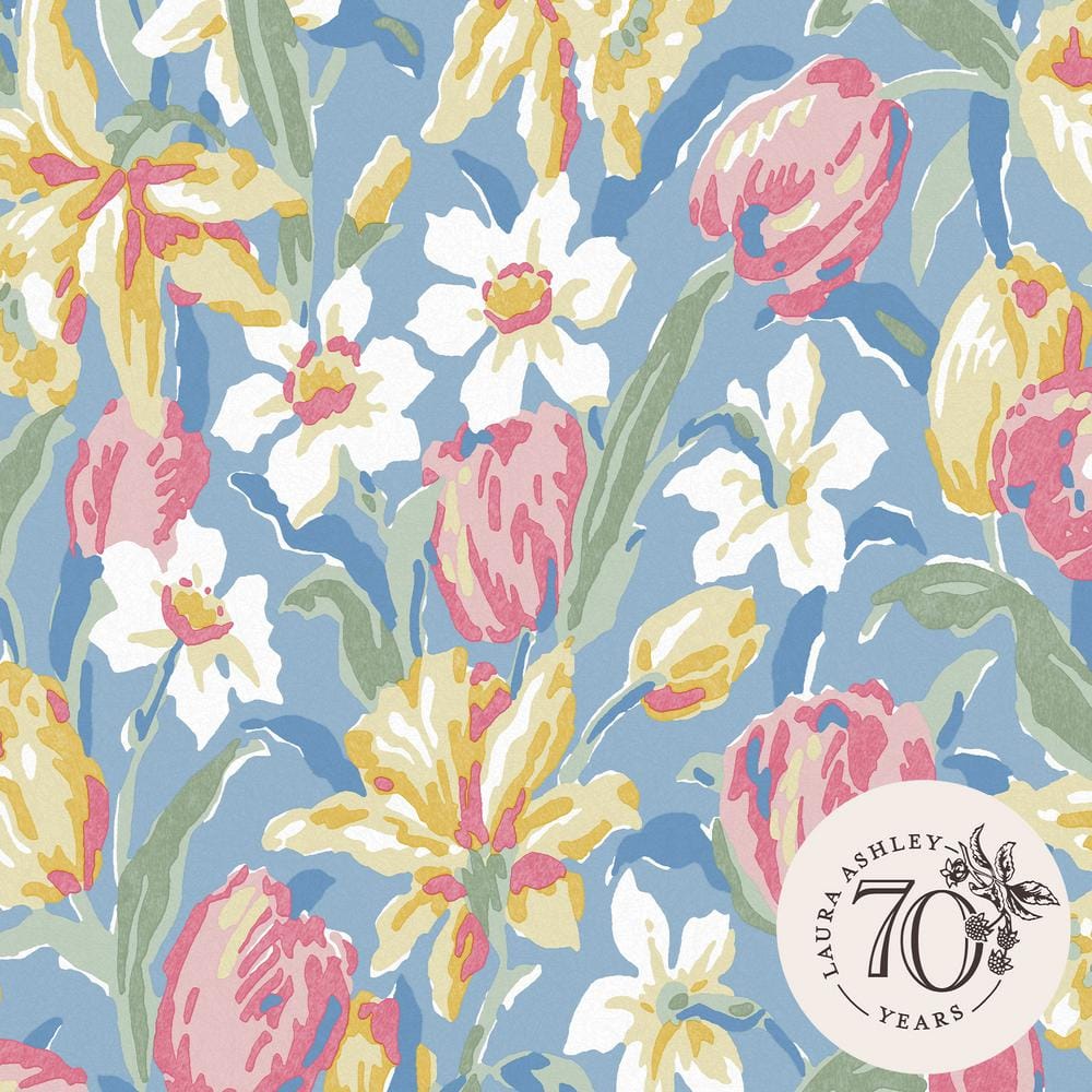 Laura Ashley Laura Ashley Tulips China Blue Removable Wallpaper Sample