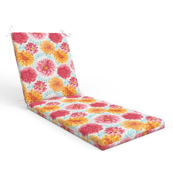 Pillow Perfect Bright Floral 23 in W x 3 in H Outdoor 1-Piece Solid Back Chaise Lounge Cushion 1-Count in Pink Gardenia Bloom