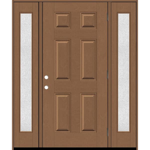 Steves & Sons Regency 64 in. x 80 in. 6 Panel LHOS Autumn- Wheat Stain Mahogany Fiberglass Prehung Front Door Rain 12 in. SLs 4-9/16