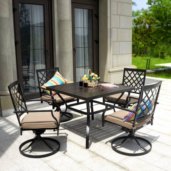 Black Metal Frame Square Patio Outdoor Dining Table, with