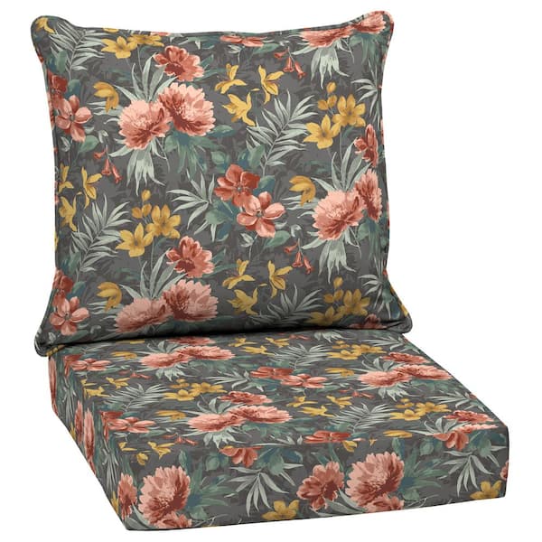ARDEN SELECTIONS 24 in. x 24 in. Phoebe Grey Floral 2-Piece Outdoor Deep Seating Lounge Chair Cushion