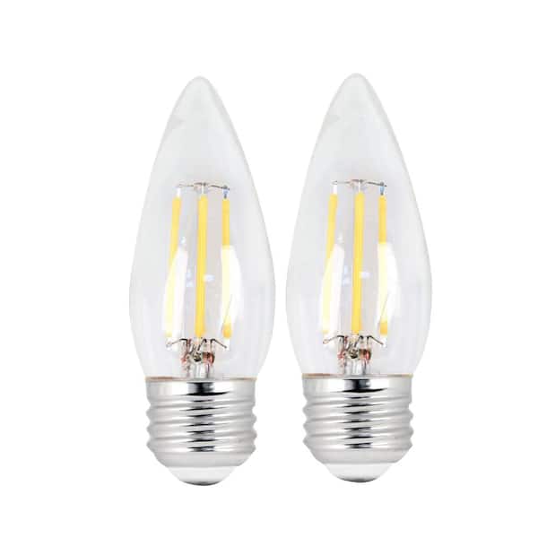 Feit Electric 25W Equivalent Soft White (2700K) B10 Dimmable Filament LED Clear Glass Light Bulb (2-Pack)