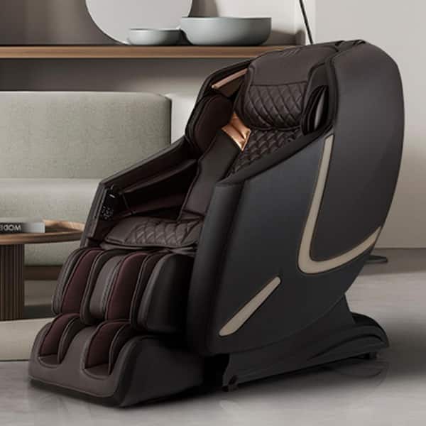 Prestige Series Brown Faux Leather Reclining 3D Massage Chair with Foot Rollers and Heated Seat