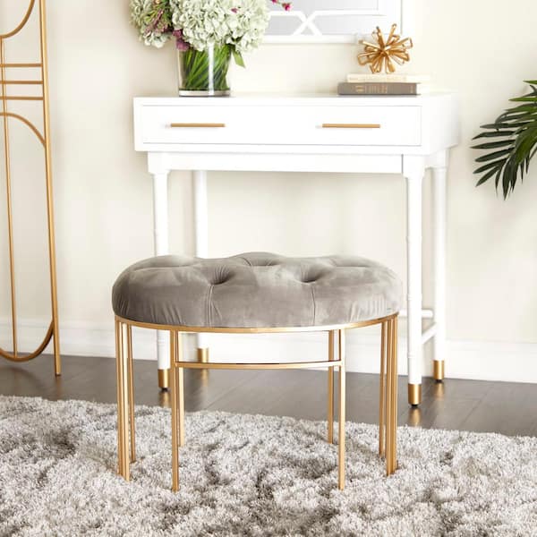 Litton Lane Gray Bench with Velvet Seat 19 in. X 24 in. X 17 in.