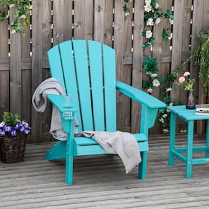 Light Blue Folding Faux Wood Adirondack Chair, Faux Wood Patio for Outdoor, Patio, Lawn, Garden(1-Pack)