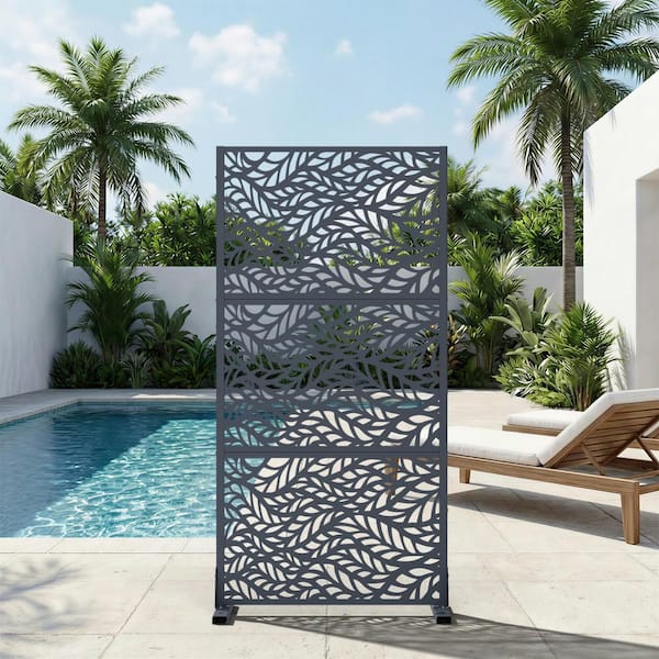 30 in. W x 59 in. H Cambrian Gray Galvanized Steel Freestanding Wavy Leaf Cut Garden Privacy Screen (1-Pack)