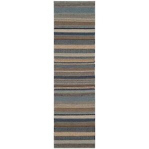 Kilim Blue 2 ft. x 8 ft. Striped Runner Rug