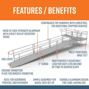 PATHWAY 30 ft. L-Shaped Aluminum Wheelchair Ramp Kit with Solid Surface Tread, 2-Line Handrails and 4 ft. Turn Platform