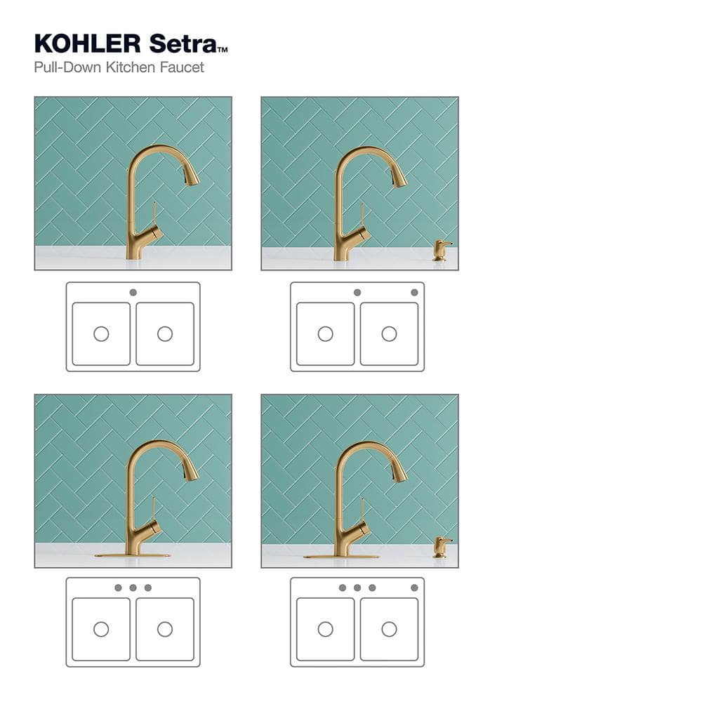 Vibrant Brushed Moderne Brass Pull-Down Kitchen Faucet with Soap Dispenser