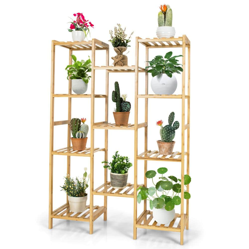 Costway 45 in. x 11 in. x 32 in. Indoor/Outdoor Natural Wood Plant ...