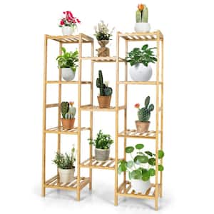 45 in. x 11 in. x 32 in. Indoor/Outdoor Natural Wood Plant Stand Utility Shelf 11-Tier