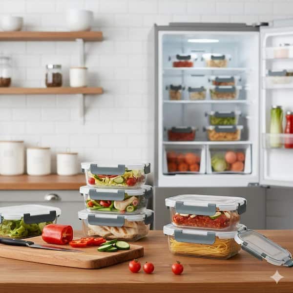 Glass Food Storage Containers with Lids Airtight Meal Prep Containers Microwave Oven Freezer Safe 10-Pack