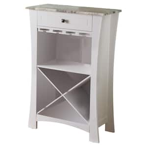 Finish White Material Wood Bar Cabinet With Faux Marble Top Dimensions: 25 in. W x 11 in. L x 37 in. H