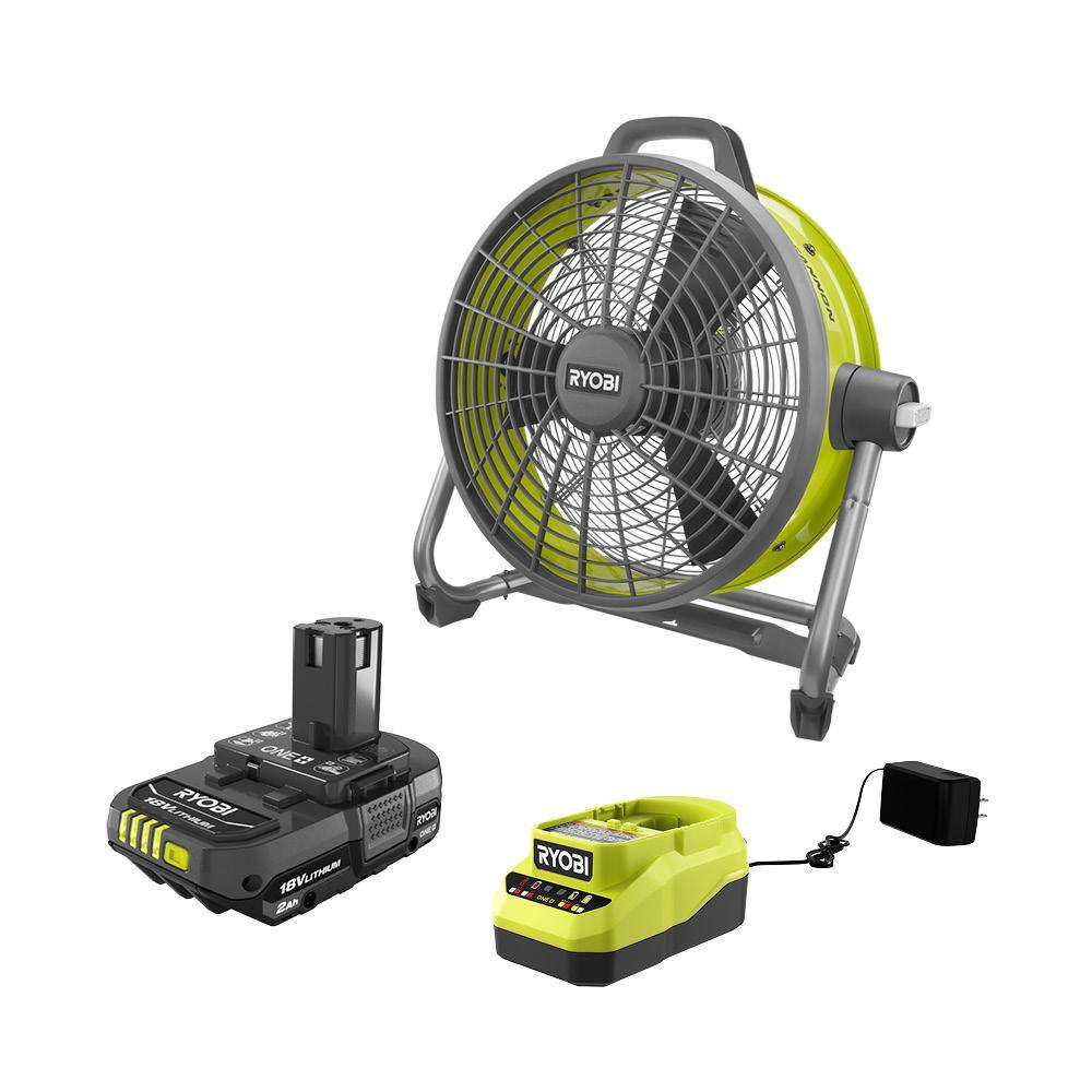 RYOBI ONE+ 18V Hybrid 18 in. Air Cannon Drum Fan with 2.0 Ah Battery ...