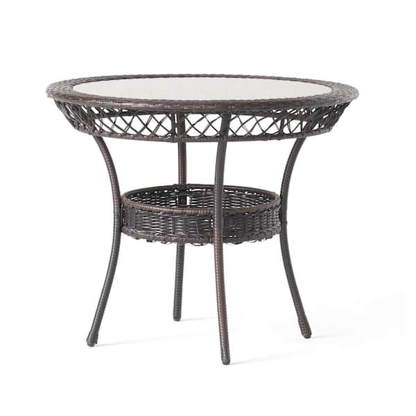 Cesicia 34 in. Metal and Rattan Wicker Outdoor Coffee Table with Glass Table Top