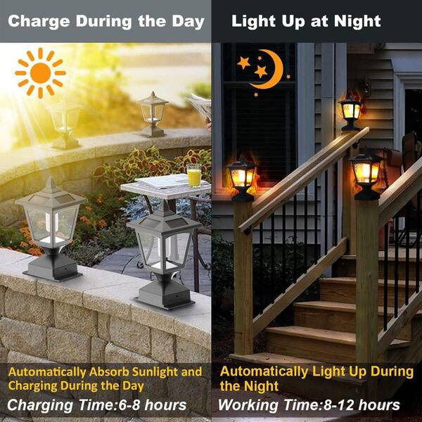 Solar Post Flame Light, Outdoor Deck Fence Cap LED, Waterproof 4x4 5x5 6x6 Black Top Solar Powered With Flickering Flame for Garden Outside, 2 Pack, Black-Blue Solar Post Flame Light, Outdoor Deck Fence Cap LED, Waterproof 4x4 5x5 6x6 Black Top Solar Powered With Flickering Flame for Garden Outside, 2 Pack, Black-Blue