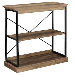 Modern 32 in. Brown Metal 2-Shelf Bookcase with Storage