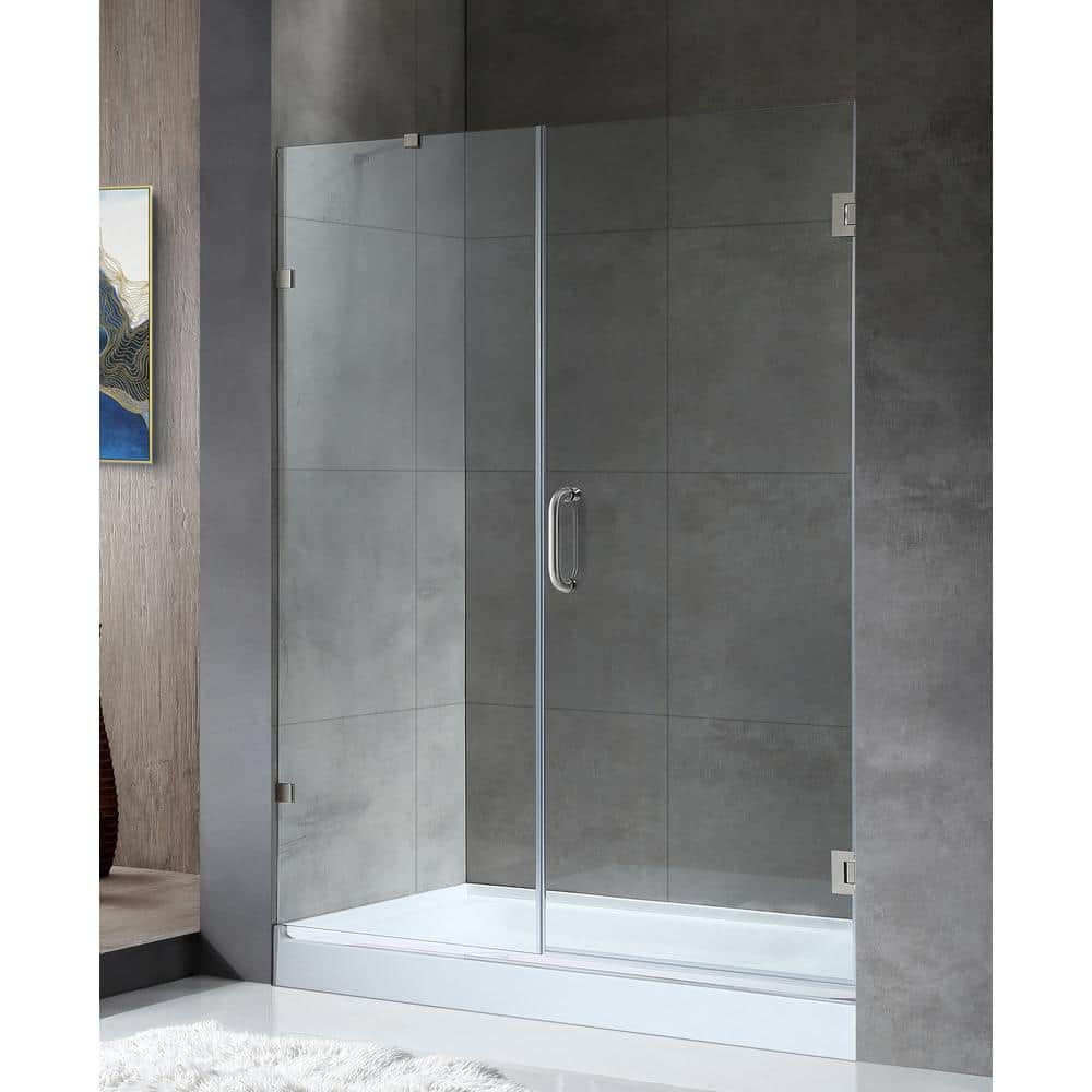 Consort Series 60 in. x 72 in. H Hinged Frameless Shower Door in Brushed Ni