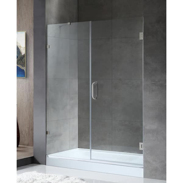 ANZZI 60 in. x 72 in. Frameless Hinged Alcove Shower Door in Brushed Nickel with Handle