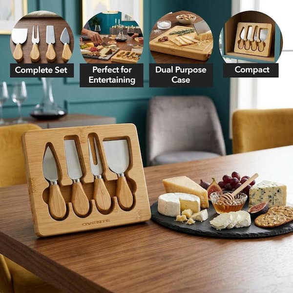 OVENTE 4 Piece Cheese Knife Set with Bamboo Handle & Wooden Case