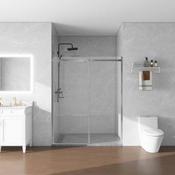 ANGELES HOME 60 in. W x74 in. H Sliding Frameless Shower Door in Chrome Finish with 5/16 in. Tempered Clear Glass