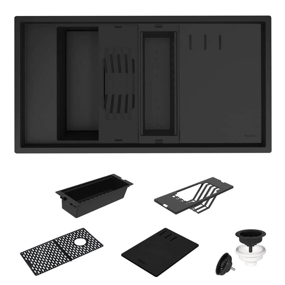 Black Granite Composite Drop-In Kitchen Sink with Drainboard