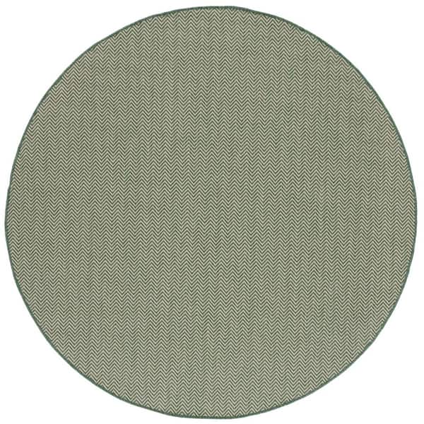 SAFAVIEH Courtyard Dark Green/Beige 7 ft. x 7 ft. Solid Color Chevron Indoor/Outdoor Round Area Rug