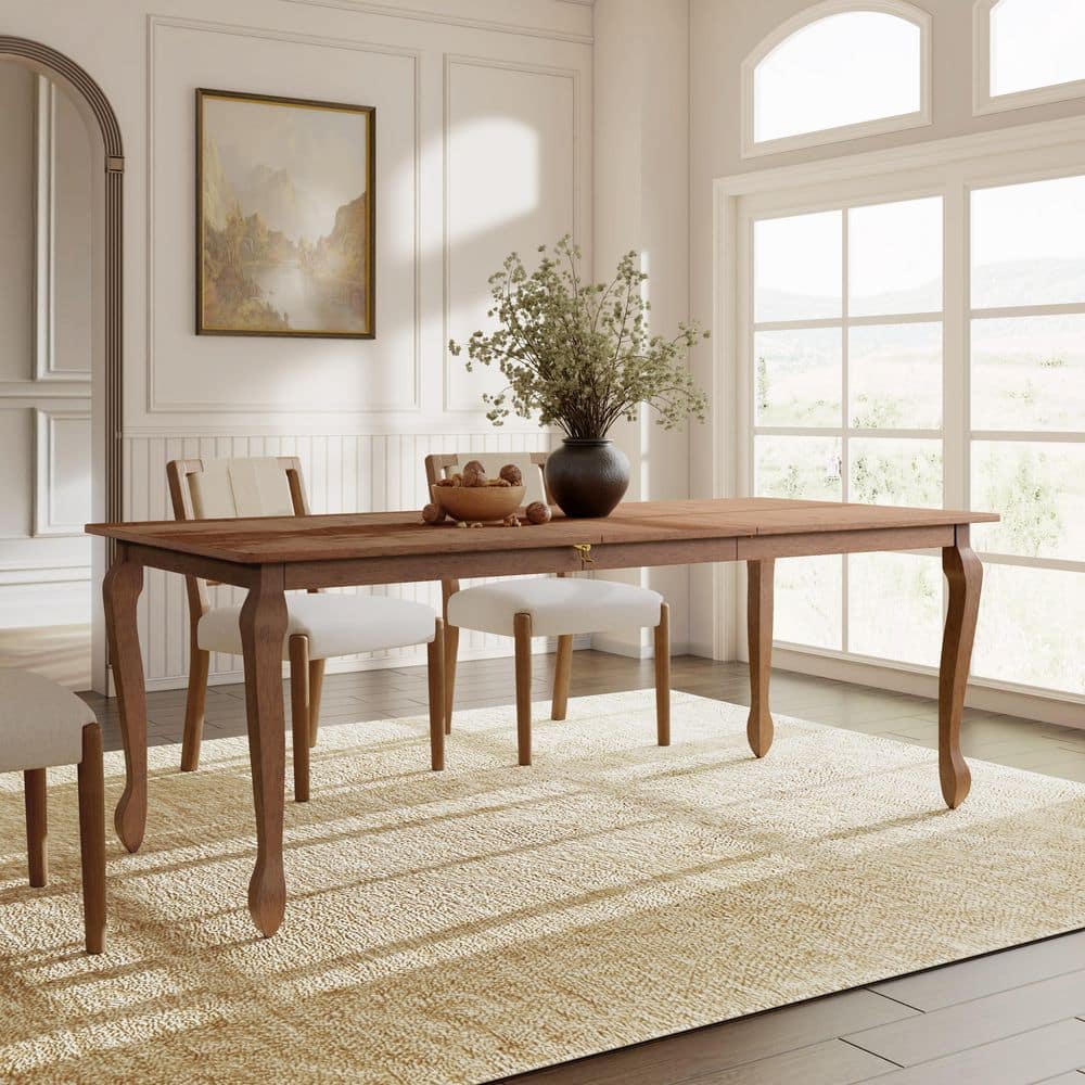 Transitional Farmhouse Style Rectangular Extendable Walnut Wood 36.8 in. 4 Legs Dining Table Seats 6