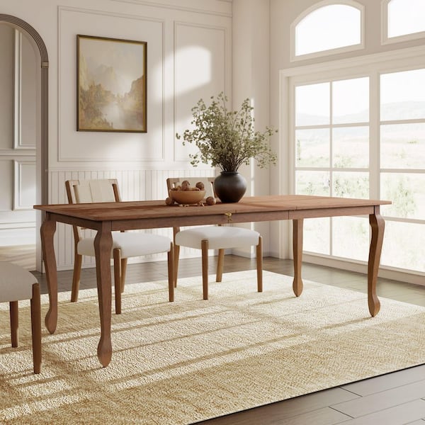 Transitional Farmhouse Style Rectangular Extendable Walnut Wood 36.8 in. 4 Legs Dining Table Seats 6