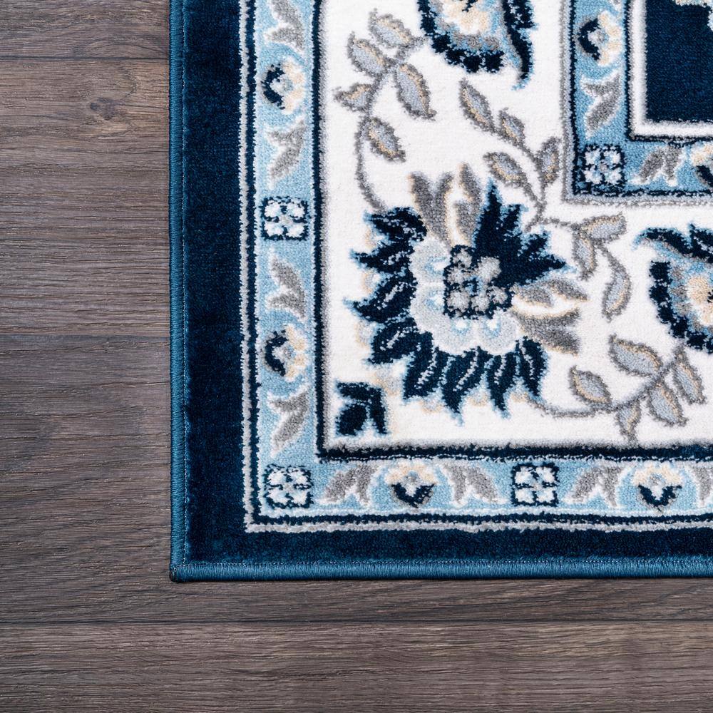 Navy and Ivory Rectangular Synthetic 4' x 6' Area Rug