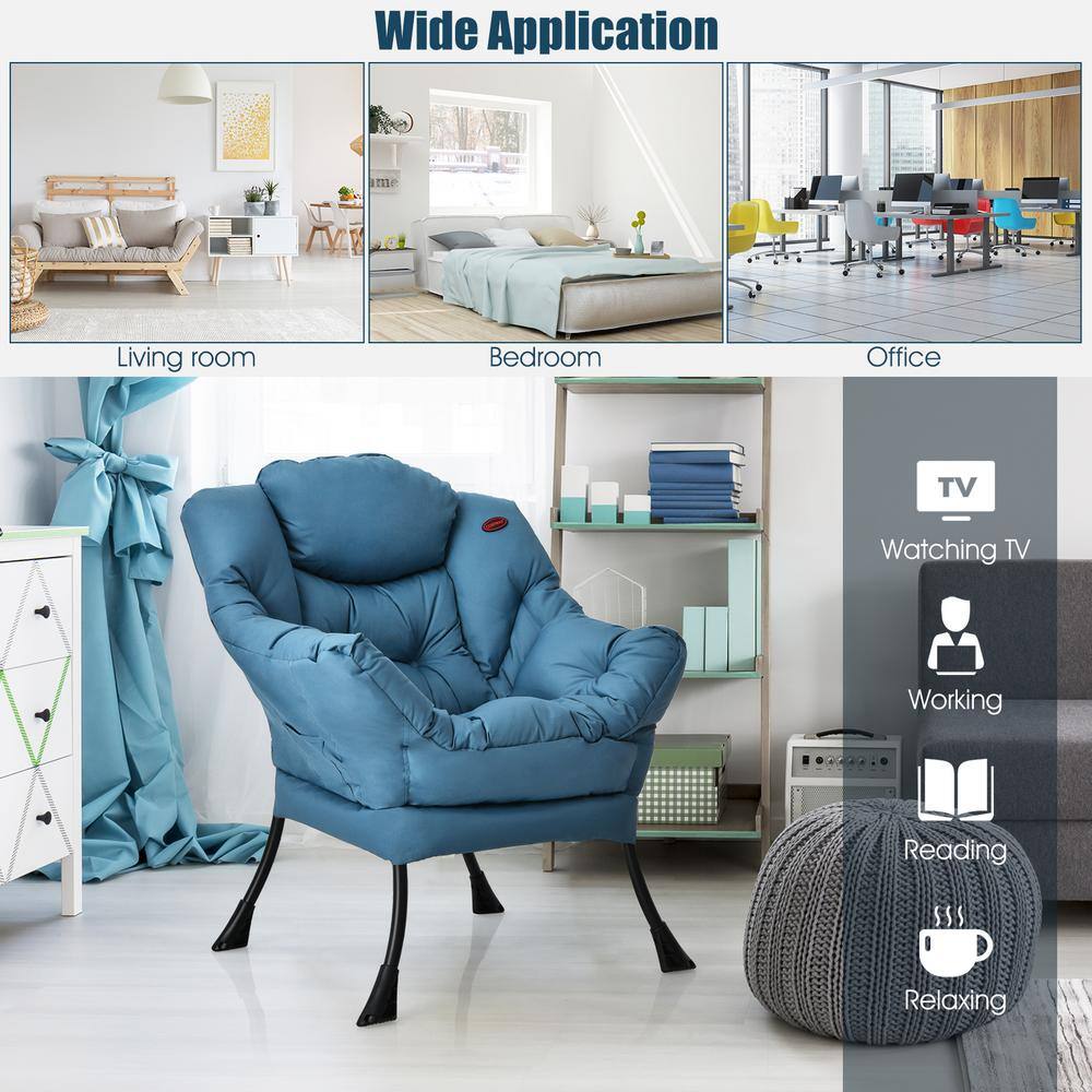 Navy Blue Polyester Fabric Accent Chair with Metal Frame