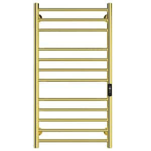 Electric Towel Warmer Wall Mount Heated Towel Rack 12 Bars Mirror Gold Plugs and Hardwires AH704G