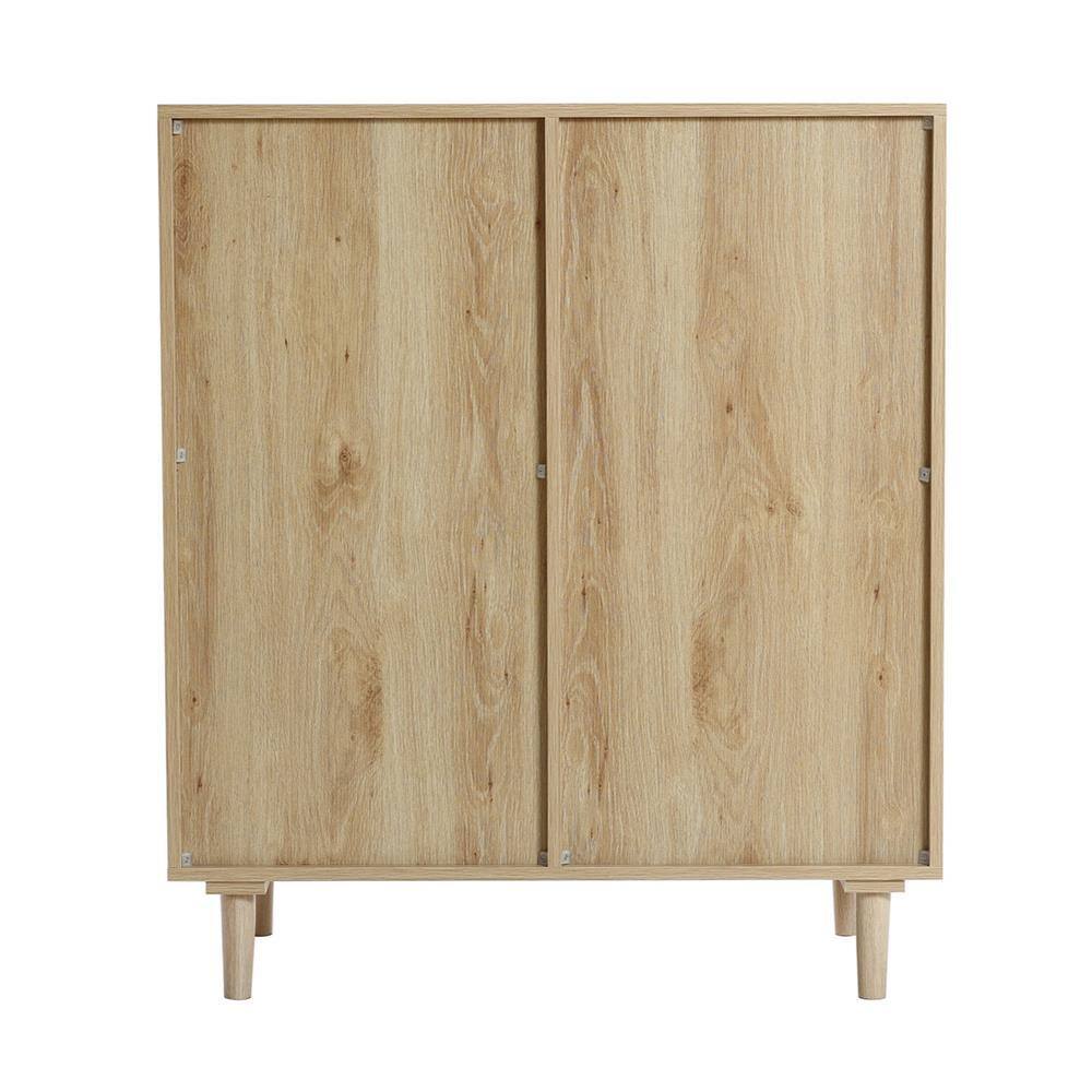 White Oak and Rattan 4-Drawer Storage Cabinet
