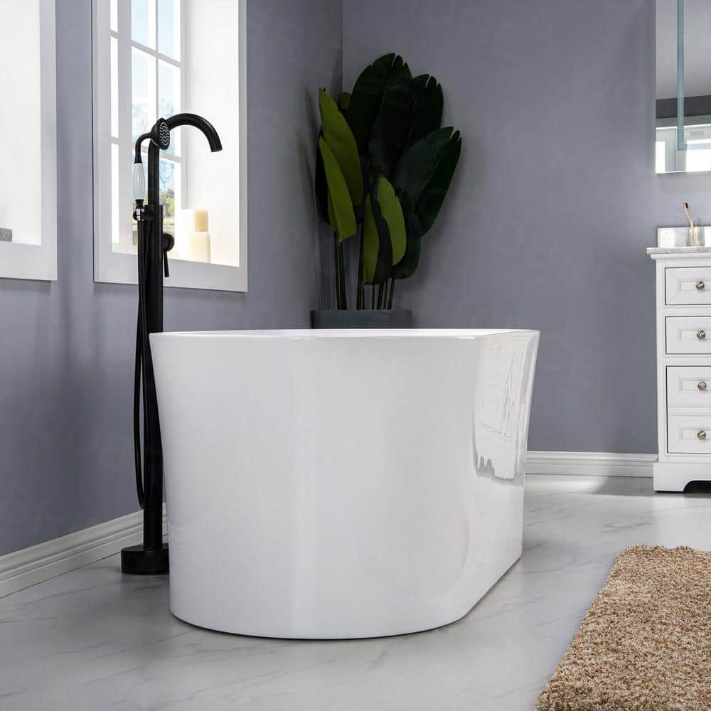 67" White Freestanding Acrylic Air Soaking Bathtub with Brushed Nickel Trim