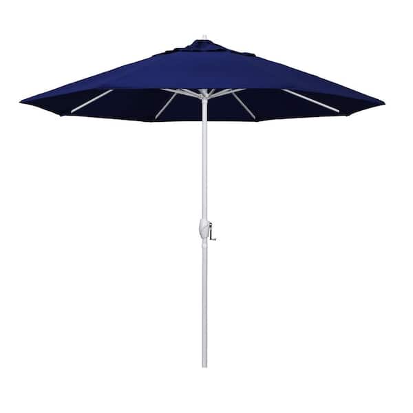 California Umbrella 9 ft. Matted White Aluminum Market Patio Umbrella Auto Tilt in True Blue Sunbrella