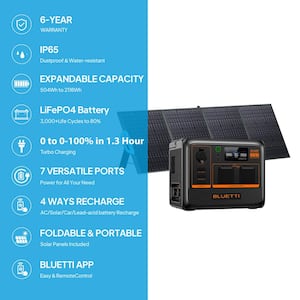 600W Continuous/1200W Peak Output Power Station AC60P Push Button Start LiFePO4 Battery Generator + 200W Solar Panel