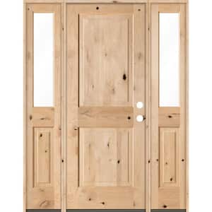 60 in. x 80 in. Rustic Unfinished Knotty Alder Square-Top Wood Left-Hand Half Sidelites Clear Glass Prehung Front Door