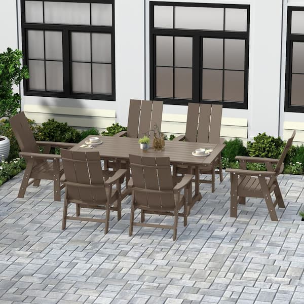 Shoreside Outdoor Patio Weather Resistant Weatherwood 7-Piece HDPE Plastic Adirondack Dining Set