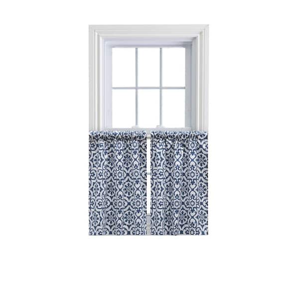 Ellis Curtain Athens Navy Cotton 50 in. W x 36 in. L Rod Pocket Light Filtering Tiers