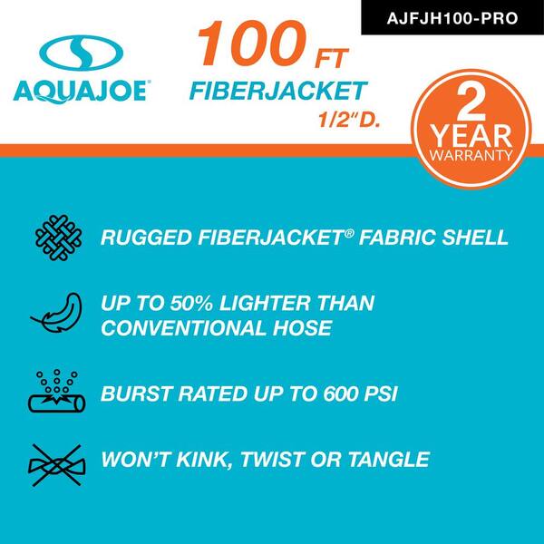 Aqua Joe 1 2 In Dia X 100 Ft Flexible Kink Free Fiberjacket Garden Hose Metal Fittings Ajfjh100 Pro The Home Depot
